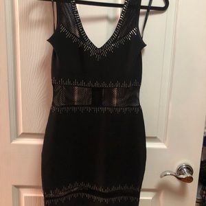 Marciano black dress with silver beads and mesh midriff size M